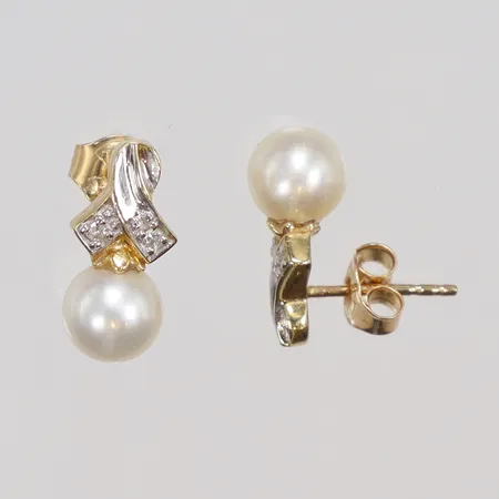 Ett par Örhängen tvåfärgade med odlade saltvattenpärlor samt diamanter 4xca0,01ct 6x14mm, 18K Vikt: 2,6 g