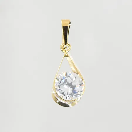 Hänge med vit sten, längd 15 mm, bredd 7 mm, 18K. Vikt: 1 g