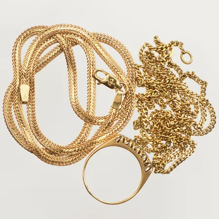 Två kedjor, defekta, ring med stenar, defekt, 18K Vikt: 19,6 g