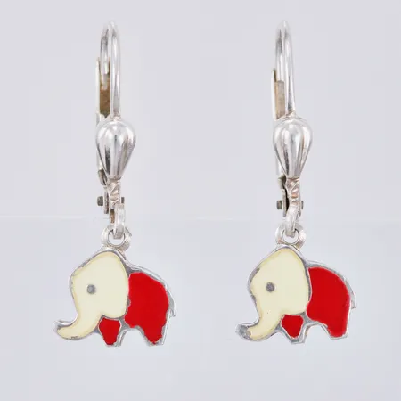Ett par örhängen med Elefanter i emalj, Ø ca 9mm, 925/1000 silver Vikt: 1,3 g