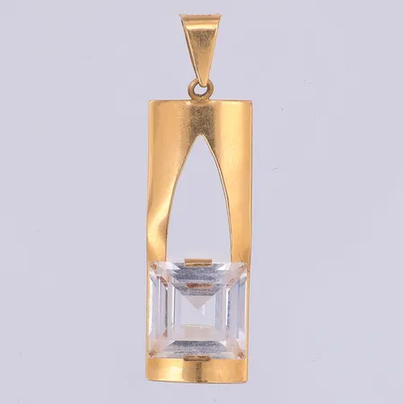 Hänge med vit sten, 38mm, cityguld, buckla, 18K Vikt: 2,8 g