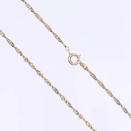 Halskedja Singapore, 55cm, bredd 2mm, smärre slitage, 14K Vikt: 4,5 g