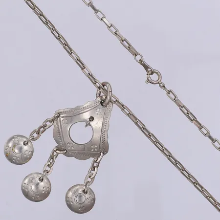 Kedja Ankar 61cm, metall, hänge samiskt mönster, 55mm, tenn 