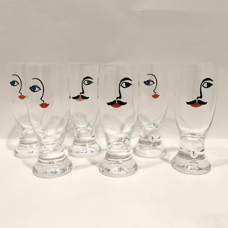 Sex Ölglas, "man och kvinna" Sea of Sweden Handmade, Renate Stock, höjd 19cm, Ø7cm, Skickas med postpaket.