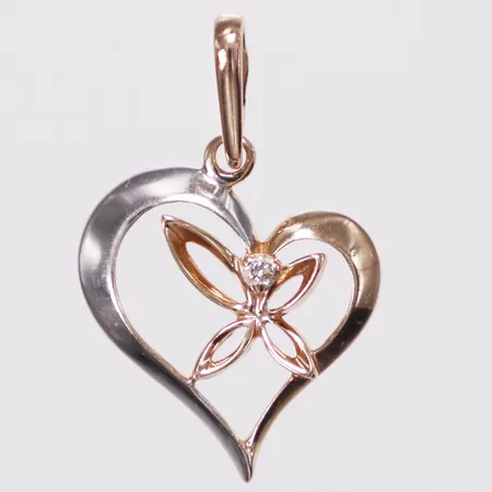 Hänge, hjärta, vit sten, 27mm, 14K Vikt: 1,5 g