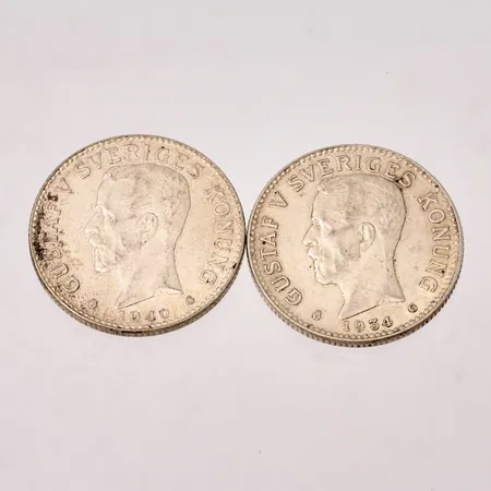 2st 2kronors mynt i silver, vikt 29,9g.