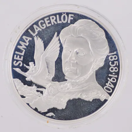 Minnesmynt, 36mm, 20 euro, år 1996, Selma Lagerlöf 1858-1940, 925/1000 silver, plastetui Vikt: 27 g