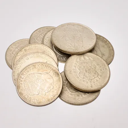10st 2kronors mynt i silver, vikt 140g.