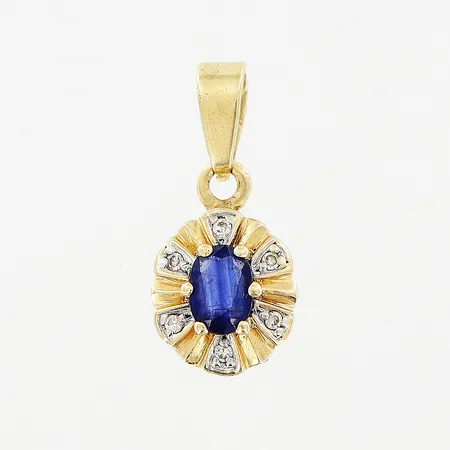 Hänge, diamanter 6 x ca 0,005ct, blå sten, 15x7mm, 18K. Vikt: 0,7 g