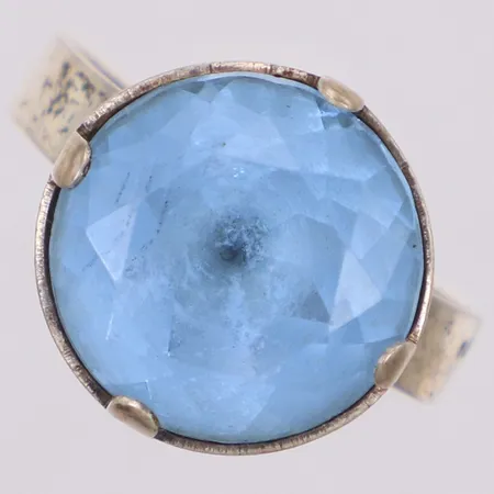 Ring med blå sten, stl 19, bredd 16mm, justerbar, storlek, öppen skena, sten lös i fattning, 830/1000 silver Vikt: 4,9 g