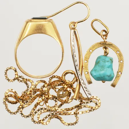 Diverse smycken, defekt, 18K Vikt: 10 g