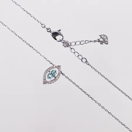 Collier, blå & vita stenar, Swarovski, 37,5-42,5cm, vitmetall