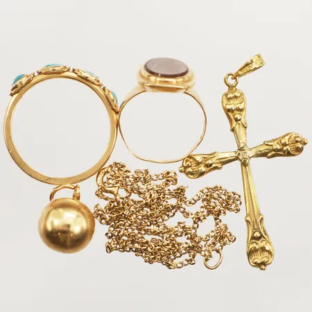 Diverse smycken, defekt, graverat, 18K Vikt: 13,4 g