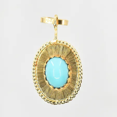 Hänge med turkoser, längd 25 mm, bredd 12 mm, 18K. Vikt: 4,2 g