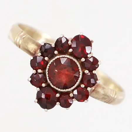 Ring med granater, stl 20, bredd: 2-14mm, sliten förgyllning, silver 835/1000 Vikt: 2,3 g