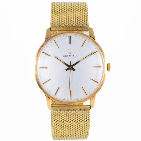 Herrur Certina i 14K guld med band (Milanese) i doublé. Boett Ø 34 mm, manuell, boettnr. 851336365, enstaka repor på plexiglas. 