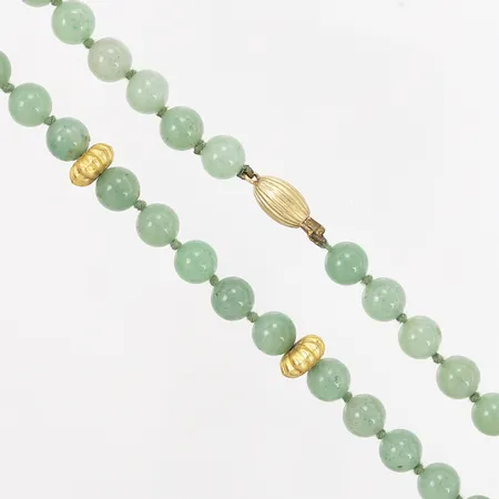 Collier med gröna stenar samt detaljer i gulmetall, 47cm, stenar Ø8mm Vikt: 0 g