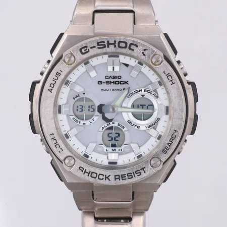 Herrur Casio G-shock eco-drive, stål, 49mm, referensnr GST-W110D, modul: 5444, alarm, kronograf, stållänk med viklås, 21cm