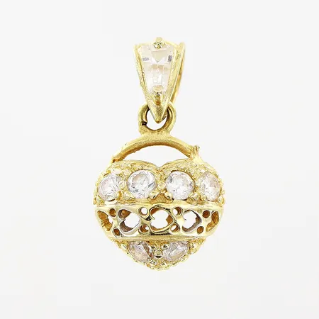 Hänge, vita stenar, hjärta, 18x10mm, skev, 18K. Vikt: 1,8 g