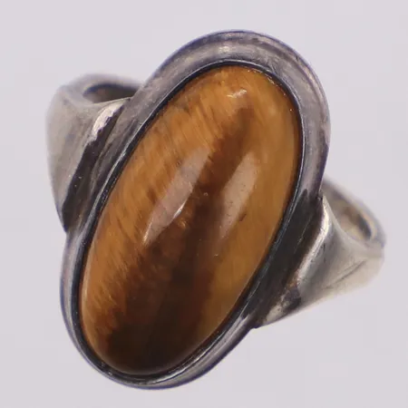 Ring med tigeröga, stl 16, bredd 20mm, sten lös i fattning, 830/1000 silver Vikt: 3,9 g