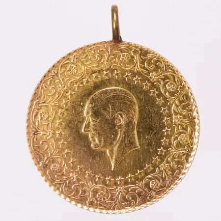 Hänge, mynt Attaturk år 2014, Ø30mm, ögla ej i guld, 21,6K Vikt: 7,2 g