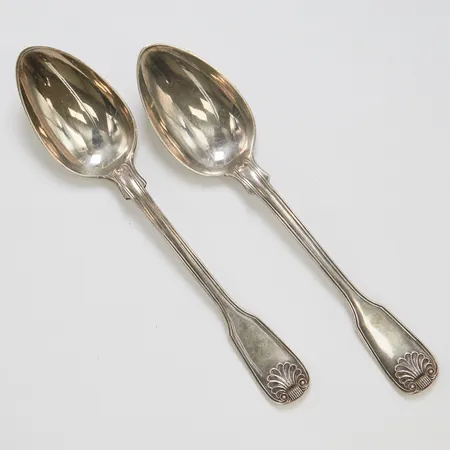 Två bordsskedar, snäckmodell, Möllenborg Gustaf, Stockholm, år 1903 & 1909, 830/1000 silver Vikt: 105,4 g