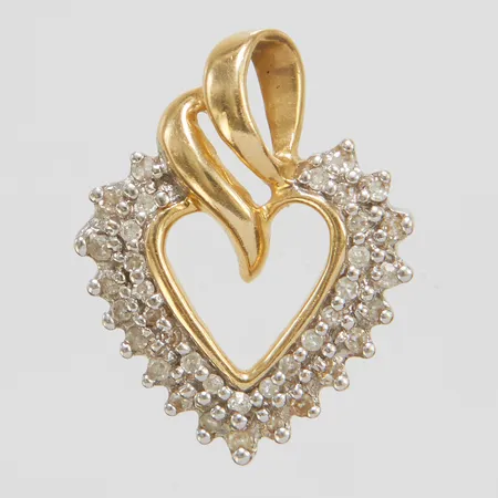 Hänge, hjärta, åttkantslipade diamanter 36x ca 0,005ct, längd inkl. ögla 21,3mm, bredd 16,6mm, tvåfärgad, 14K Vikt: 2,2 g