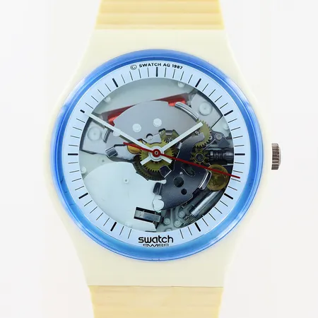 Armbandsur Swatch 8042-P, plast, quartz, Ø34mm, sekundvisare, plastlänk 23cm, i behov av batteribyte, manual, plastetui.