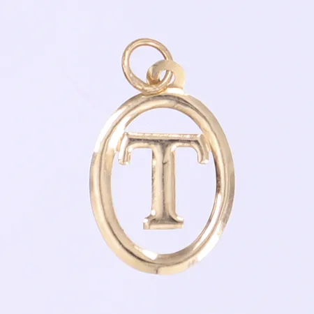 Hänge, bokstaven T, höjd 20mm inkl öglan, ostämplat, 14K Vikt: 0,2 g