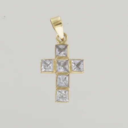 Hänge kors med stenar, längd 2 cm, bredd 1 cm, 18K Vikt: 0,8 g
