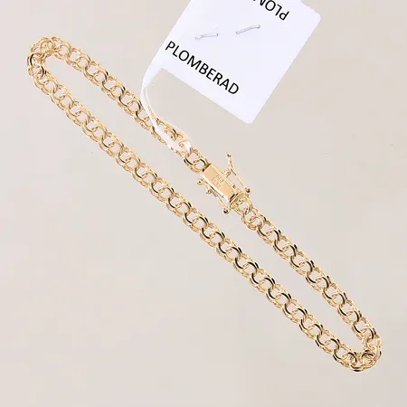 Armband Bismarck, längd: 18,5cm, bredd: 3,8mm, plomberad, nyskick, GHA, 18K Vikt: 5 g