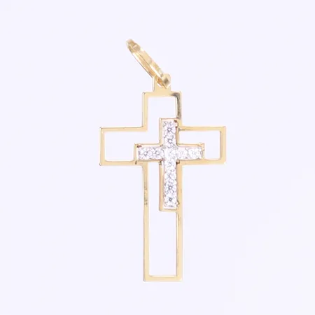 Hänge i form av kors med vita stenar, höjd 25mm inkl ögla, 18K Vikt: 0,4 g