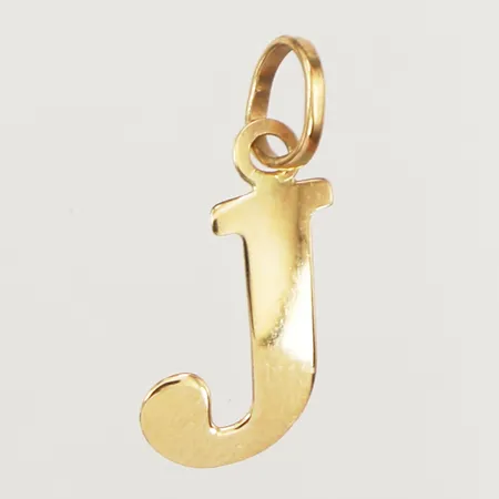 Hänge J, ca 17mm, inklusive ögla, bredd 7mm, något buckligt, 18K Vikt: 0,3 g