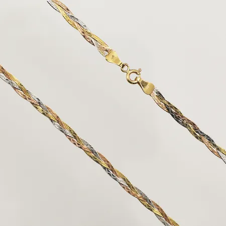 Collier, trefärgat, längd 42cm, bredd 3mm, GHA, 18K Vikt: 4,9 g