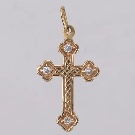 Hänge kors med vita stenar, 32x16mm, 14K Vikt: 1,9 g