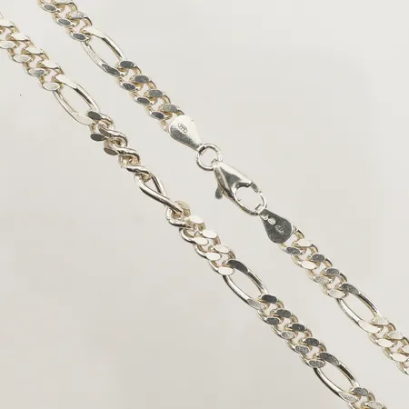 Kedja Figaro, längd 46cm, bredd 5,1mm, defekt karbinhake, silver 925/1000 Vikt: 28,5 g