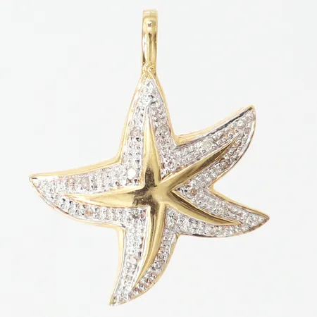 Hänge med diamanter ca 12 x 0,005ct, längd inkl ögla ca 25mm, bredd ca 20mm, 14K Vikt: 2,6 g