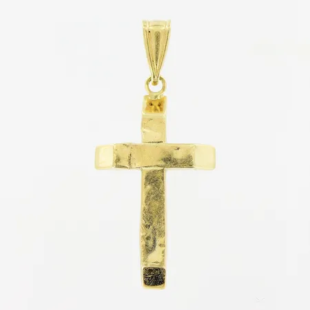 Hänge, kors, 32x14mm, ihålig, bucklor, 18K.  Vikt: 1,2 g