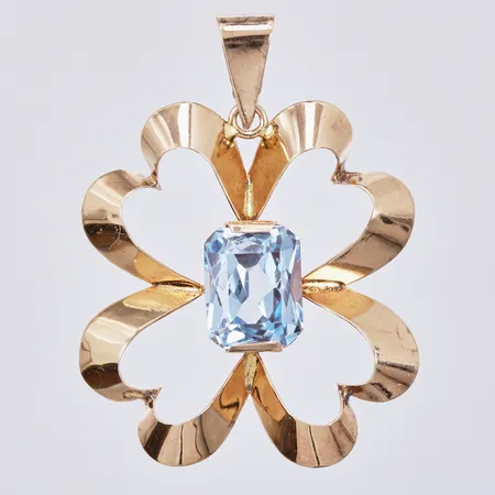 Hänge med färgad sten, Jonsson G 1953,  längd ca : 3,5cm, bredd: ca 25mm, 18K Vikt: 3,2 g