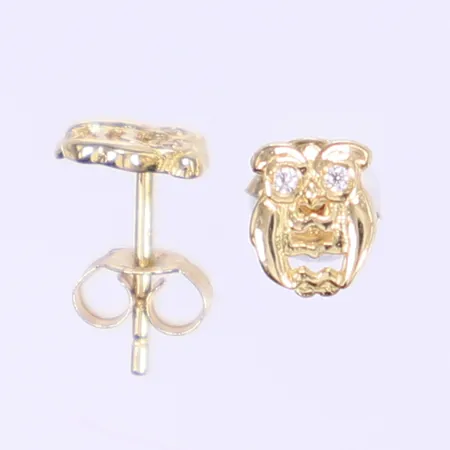 Ett par örhängen i form av ugglor med vita stenar, ca 4x6mm, 18K Vikt: 0,8 g