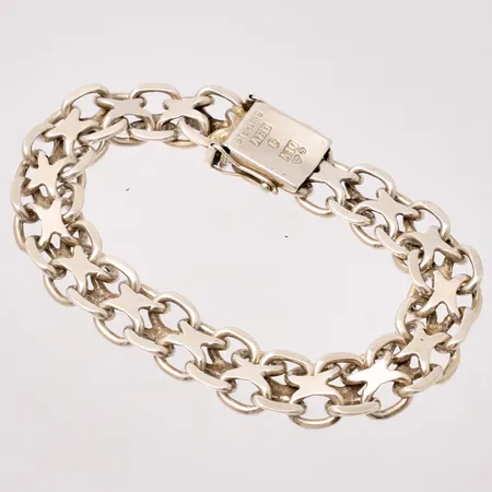 Armband i silver, 19cm, X-länk, bredd 11mm, 925/1000, tillverkad av Brofod Aktiebolaget, år 1975, vikt 26,76g.