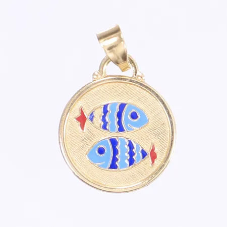 Hänge med stjärntecknet Fiskarna i emalj, Ø15mm, 18K Vikt: 1,8 g