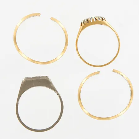 4 ringar med defekter, blandade storlekar, 18K Vikt: 9,6 g