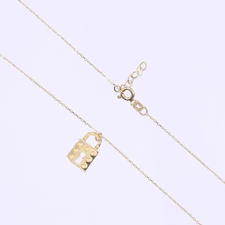 Kedja med hänge i form av hänglås, längd 43cm, bredd 1mm, 18K Vikt: 2,6 g