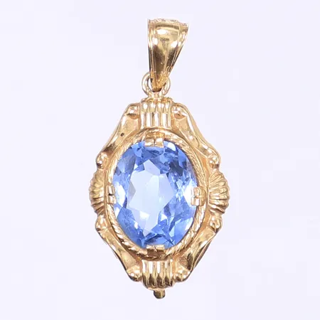 Hänge med blå sten, 34x17mm, tillv. SR= Sengir Aktiebolag, Köping 1952, 18K Bruttovikt: 2,5g Vikt: 2,5 g