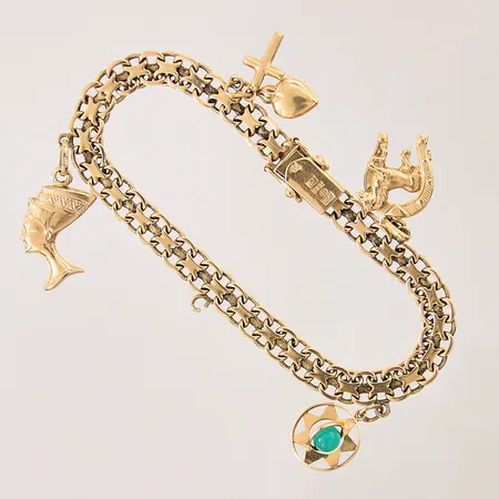 Armband X-länk med 4 berlocker, längd: 18cm, bredd: 6,4-12,6mm, en extra ögla, 18K Vikt: 18,8 g