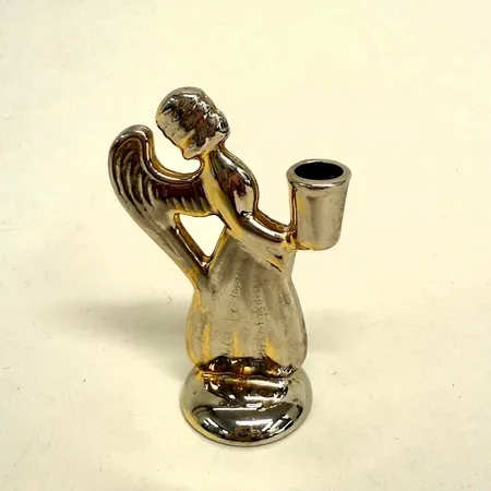 Ljusstake, Skyddsängel, höjd 9cm, Skultuna1607, C11, design Carl-Einar Borgström, repor, sliten förgyllning Skickas med paket.