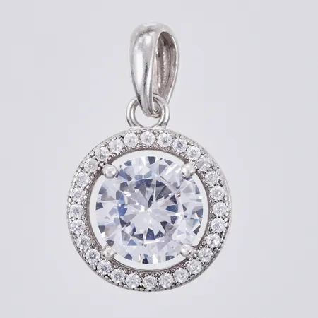 Hänge med vita stenar, Ø ca 1,2cm, bredd ca 5mm, 925/1000 silver Vikt: 1,6 g