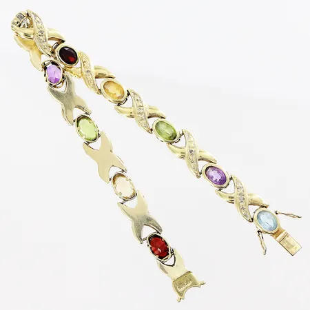 Armband, diamanter 10 x ca 0,005ct, flerfärgade stenar, 19cm, bredd 7mm, skevheter, defekter, 14K. Bruttovikt: 14,9gram.  Vikt: 14,9 g