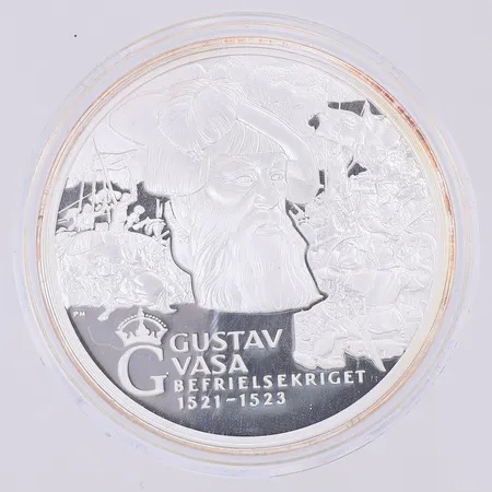 Mynt Kungariket Sverige Gustav Vasa, befrielsekriget 1521-1523, 925/1000 silver, plastetui  Vikt: 27,6 g